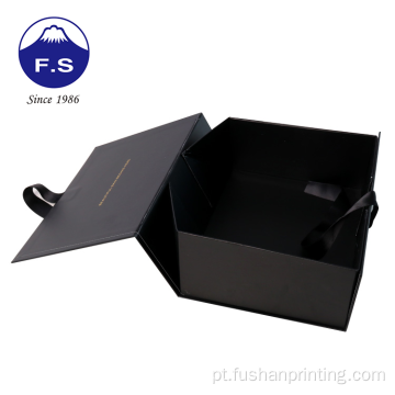 Caixa dobrável de papelão preta de fita de folha dourada personalizada